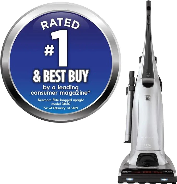 Kenmore Elite 31150 Pet Friendly Bagged Upright Beltless Vacuum w/Pet Handi-Mate, Triple HEPA, 3D Inducer Motor, Telescoping Wand, 5-Position Height Adjustment, 3 Cleaning Tools-Silver - NeatNest