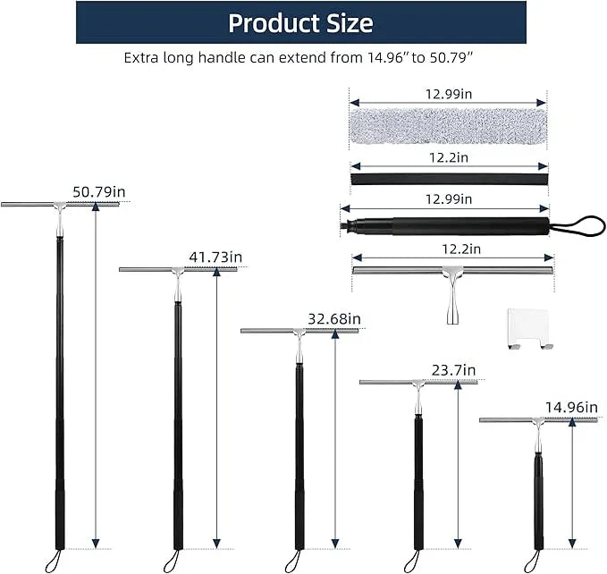 12-51’’ Telescopic Window Squeegee for Home, 2 in 1 Window Cleaning Squeegee Kit, Shower Squeegee for Glass Doors, Outdoor extendable Window Cleaner Tool for Floor Tile Wall Car Windshield - NeatNest