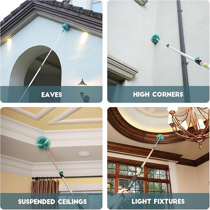 20 Feet High Reach Cobweb Duster with 5-12Ft Extension Pole, Webster Cobweb Duster with 3-Stage Telescopic Aluminum Pole, Spider Web Brush for Outdoor & Indoor Cleaning - Soft Bristles. - NeatNest