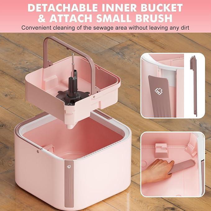 KZKR Square Spin Mop and Bucket Set with Self Separation Dirty and Clean Water System,Self Wringing 360° Rotating Mops Head for Home Floors Cleaning (2.0 mop Bucket Set with 6 Pads) - NeatNest