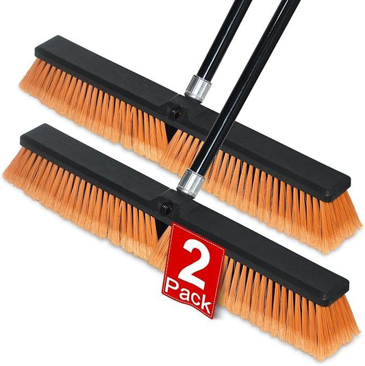 PBHEPJ 24 Inchs Push Broom Outdoor Heavy Duty, Shop Broom with 60" Long Bandle for Cleaning Outdoor or Indoor Tile, Garage, Shop, Deck, Concrete, Wood, Stone, Patio Floor, 2 Pack - NeatNest