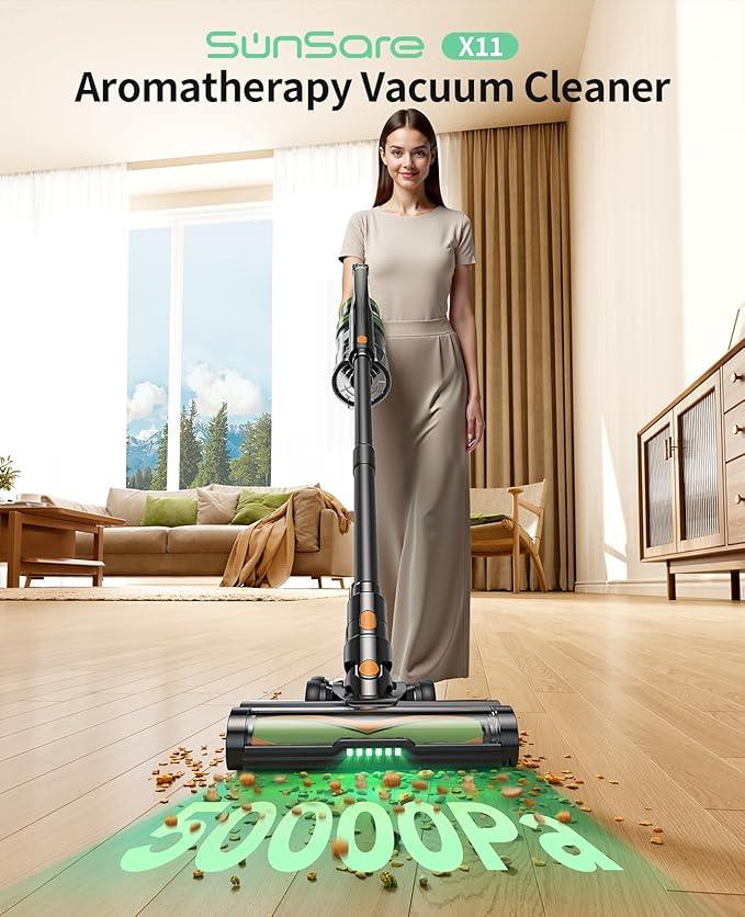 SunSare Cordless Vacuum Cleaner, 50KPa 600W 65Mins Vacuum Cleaner for Home, V-Anti-Tangle Stick Vacuum with Scented Tablet, Upgraded dust Emptying Cup, Vacuum Cordless for Pet Hair/Carpet/Floors - NeatNest