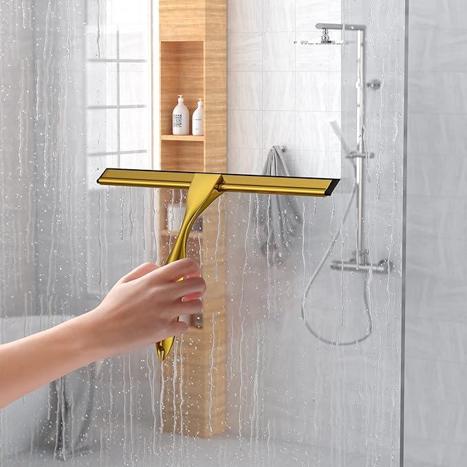 14-Inches Stainless Steel Shower Squeegee Set, Include Shower Door Hook, Adhesive Hook and Spare Silicone Blade, Window Squeegee for Shower Glass Door, Bathroom, Mirror, Window and Car Glass - NeatNest