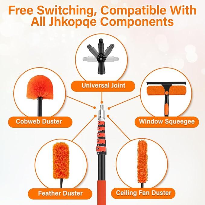 30FT High Reach Duster Cleaning Kit with 24FT Pole | 4-in-1 Tool Set with Universal Swivel Joint | High Ceiling Fan Cleaner, Microfiber Duster, & Window Squeegee for Safe High-Reach Cleaning - NeatNest
