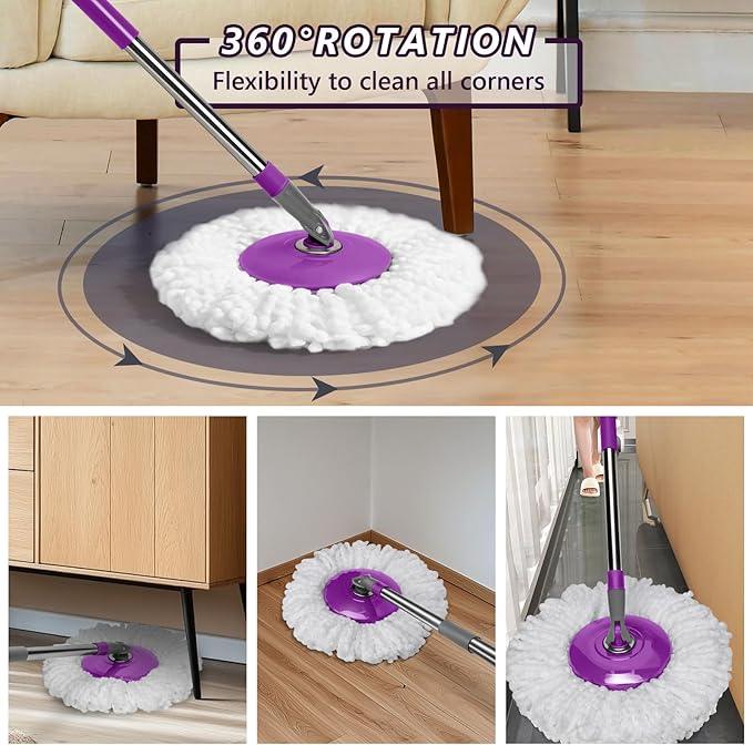 Spin Mop and Bucket with Wringer Set,Masthome 360°Spinning Bucket System with 3 Reusable Pads,EasyWring Microfiber Mop and Buckets for Floor Cleaning, Wet Dry Floor Mop for Home & Office - NeatNest