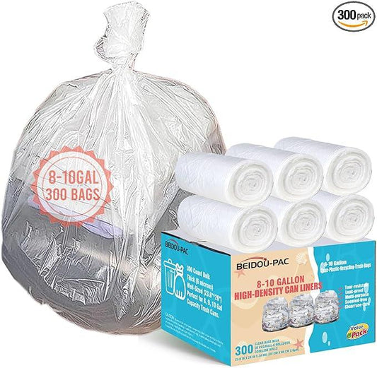 Trash Bags 8-10 Gallon, 300 Count Bulk, Clear Plastic Recycling Bags, Multi-purpose Garbage Bags Can Liners for Business Home Kitchen Commercial and Industrial - NeatNest