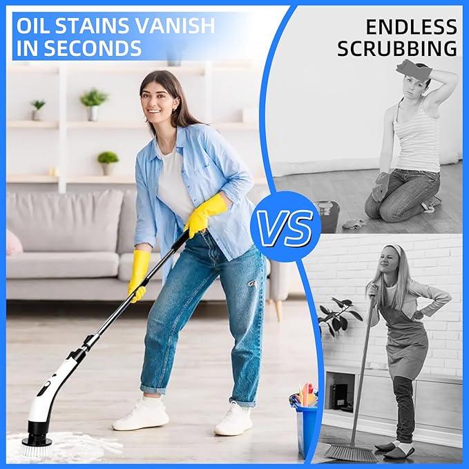 PUNOMO Electric Spin Scrubber, Cordless Waterproof Cleaning Brush with 8 Replaceable Brush Heads - 120Mins Work Time Adjustable Long Handle 2 Speeds 360 Power Scrubber for Bathroom Shower Kitchen Car - NeatNest