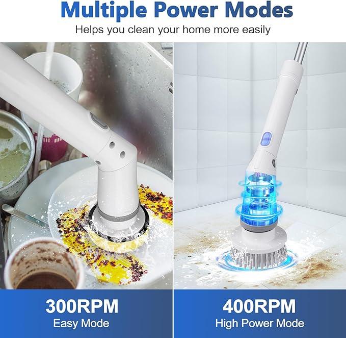Qimedo Upgrade Rechargeable Electric Scrubber for Cleaning, 45-inch Handheld Spin Scrubber with Extended Long Handle, Cordless Power Dish Scrubber with 6 Brushes for Bathtub Grout Tile Floor - NeatNest