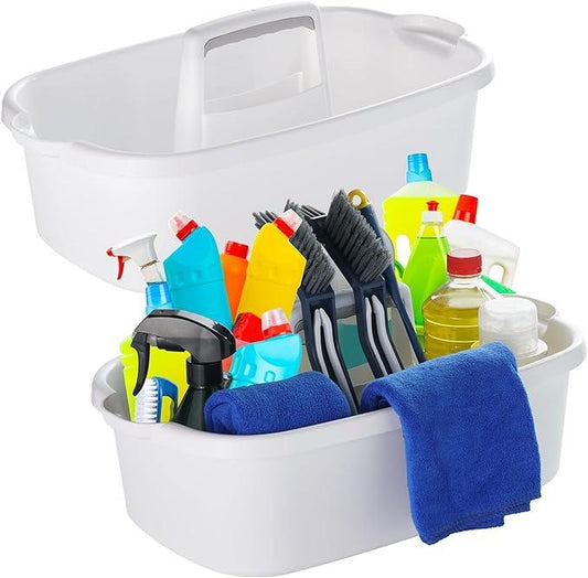 2-Pack Large White Cleaning Caddy for Cleaning Supplies with Handle - Portable Plastic Tote Organizer for Shower, Bathroom, Kitchen, Under Sink Storage - NeatNest