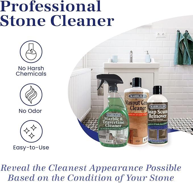 Marblelife Bathroom Combo Kit, With Marble & Travertine Cleaner, MaxOut Deep Grout Cleaner for Tile Floors, Soap Scum Remover For Shower & Other Surfaces, Includes A Cleaning Cloth - NeatNest