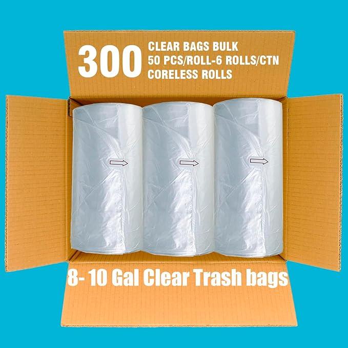 Trash Bags 8-10 Gallon, 300 Count Bulk, Clear Plastic Recycling Bags, Multi-purpose Garbage Bags Can Liners for Business Home Kitchen Commercial and Industrial - NeatNest