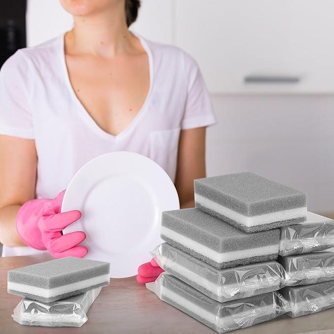 50 Pcs Individually Wrapped Sponges, Uncompressed Non Scratch Scrouing Sponges for Household Cleaning Dishes Kitchen Airbnb Apartment Car Bike Gray - NeatNest