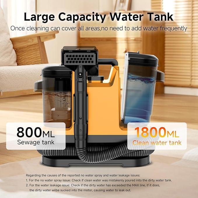Portable Spot Cleaner Machine for Carpet and Upholstery - 18Kpa Carpet Cleaner with Dual BrushHeads, Easy Move, Cleaning Machine for Furniture, Couch, Stairs, Car and Pet Stain,Yellow - NeatNest