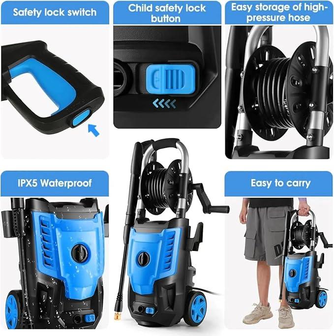 Pressure Cleaner High Power Cleaner with 4 Spray Tips and Soap Bottle for Fence, Patio, Light Blue - NeatNest