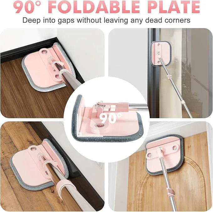 Upgraded Spin Mop and Bucket Set Self-Standing Mop Bucket Separate Dirty and Clean Water System Self Wringing 360° Rotating 90° Foldabl Mops and Buckets for Floor Cleaning (Pink, 6Pads) - NeatNest