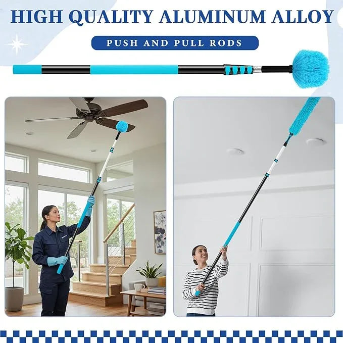 36 Foot High Reach Duster Kit with 7-30 ft Extension Pole, High Ceiling Fan Cleaner Duster Tool for Fan Blades, Window Squeegee, Washable Dust Brush for Roof and Glass Surfaces (7-30 ft) - NeatNest