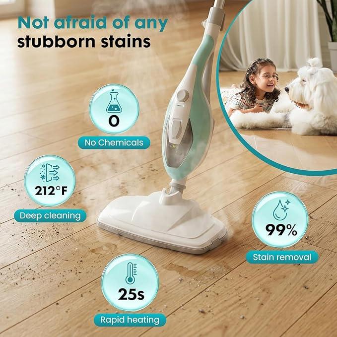 Steam Cleaner for Home, Handheld Floor Steamer Cleaner, Lightweight All in 1 Steam Mop Detachable Steamer for Hardwood Floor Tile Couch, 2 Washable Pads, 1550W 212°F Deep Cleaning, White and Green - NeatNest