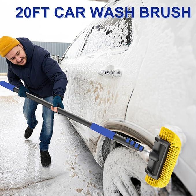 SKGPOLE 26Ft Reach Car Wash Brush with Long Handle, Car Cleaning Brush 12-Inch Soft Bristles, 5-20Foot Aluminium Telescoping Pole for Scratch-Free Cleaning RV, Car, Boats, Truck, Floors, Solar Panels - NeatNest