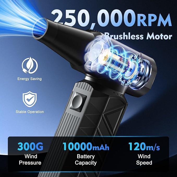 WHATOOK Compressed Air Duster: 180000RPM Air Blower with Stepless Speed Regulation Mode, Electric Air Duster with Brushless Motor, Air Duster for Keyboard, Computer, Car and Home Cleaning（Black） - NeatNest
