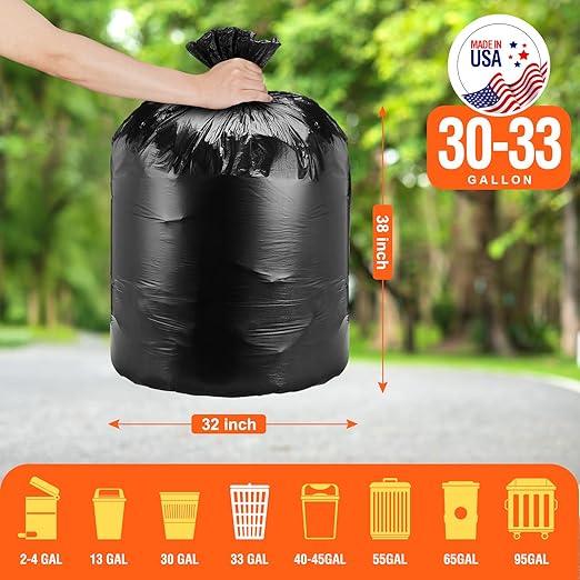 Delxo 30-33 Gallon Trash Bags, 250 Count – Medium Duty Garbage Bags, Thick, Durable & Puncture-Resistant Plastic Bolsas para basura, Perforated Design– Made in USA for Kitchen, Yard, Office (Black) - NeatNest