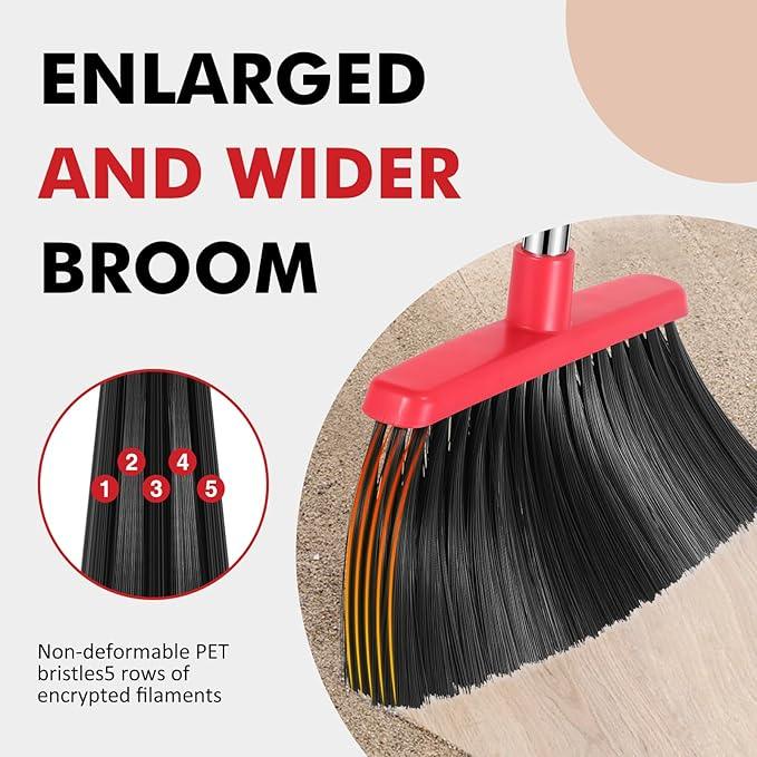NACENA Heavy Duty Broom, 55 Inch Long Handle Outdoor Large Angle Brooms, Commercial Broom for Sweeping Indoor, for Home Garage Kitchen Office Courtyard Lobby Patio Lawn Concrete, 4 Pack (Black&Red) - NeatNest