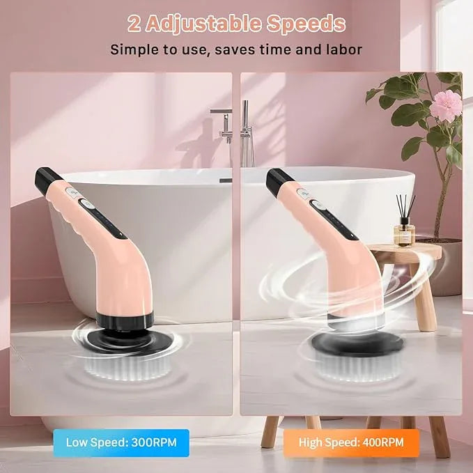 Electric Spin Scrubber, Cordless Cleaning Brush, Shower Scrubber with 7 Replaceable Brush, 2 Speeds and Adjustable Extension Handle for Bathroom Shower Bathtub Glass Car(Pink) - NeatNest