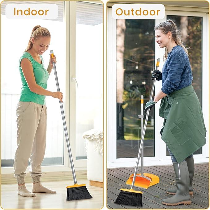 TreeLen Broom and Dustpan Set, Stand Up Broom and Dustpan for Home Cleaning - NeatNest