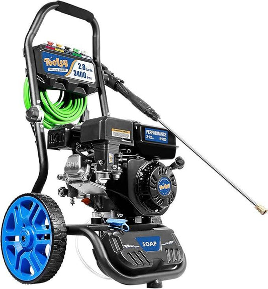 TOOLCY Gas Pressure Washer 3400 PSI & 2.8 GPM, High-Performance 212cc Engine, Foldable Handle, Reinforced Pump, 35FT Extended Power Hose, Kink-Less Swivel Gun with & 5 Nozzles, for Driveways/Patios - NeatNest