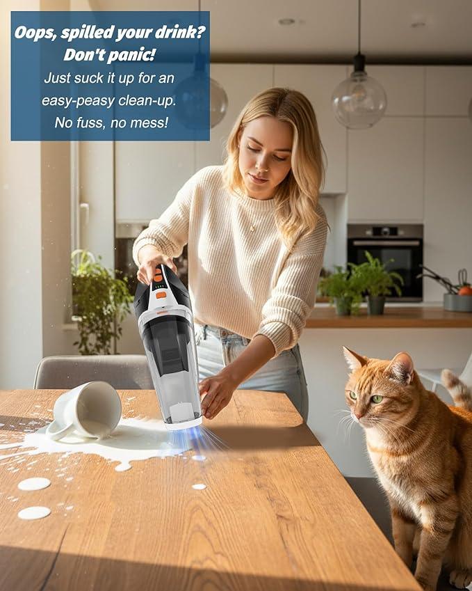 BRL Handheld Vacuum Cordless Car Vacuum Cleaner Rechargeable with LED, Hand Vacuum Lightweight, High Power Suction, Hand Held Vacuum Washable Filter and Multi-Nozzles for Car, Home Office, Pets - NeatNest