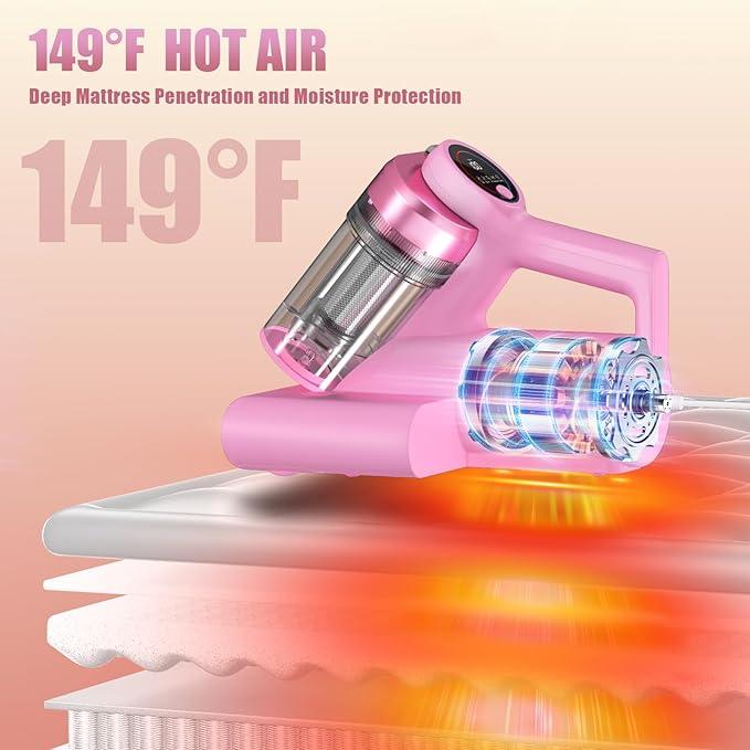 Mattress Vacuum Bed Vacuum Cleaner with 253.7nm UV-C Light, Hyper Helix Motor with 16kPa Strong Suction & 33000 RPM/Min Tapping, HEPA Filter, 149℉ Heat & Ultrasonic & Anion for Bed and Pet - NeatNest