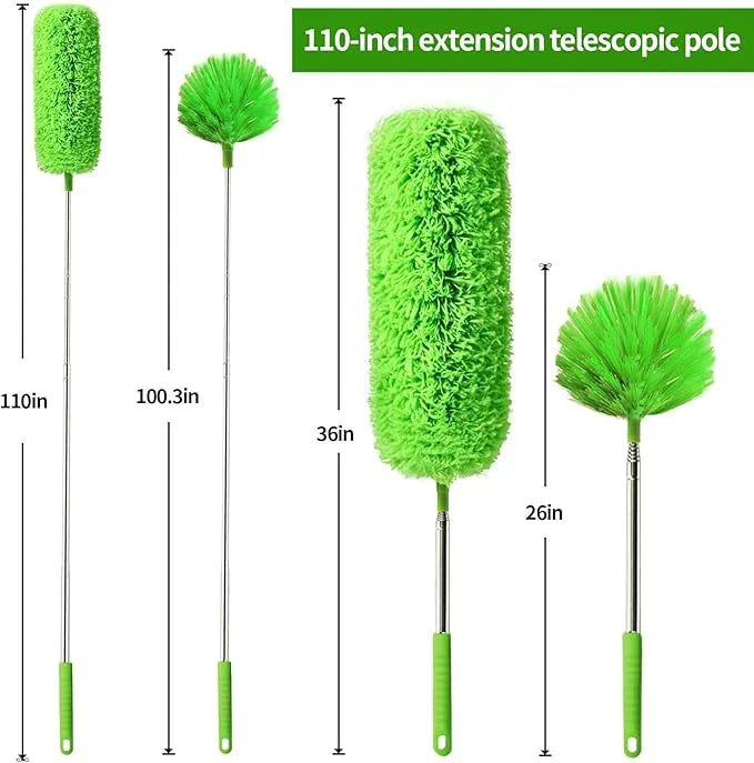 Cobweb Duster with Extension Pole, Washable Cleaning Duster Set with 2 Duster Heads, Corner Brush, 15-110-Inch Telescoping Pole for high Ceiling Fans, Long Duster for high Ceilings，Spider Web Brush - NeatNest