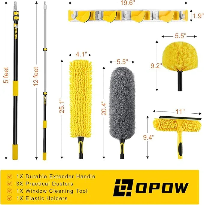20 Foot High Ceiling Duster Kits with 5-12ft Heavy Duty Extension Pole, High Reach Duster for Cleaning,Microfiber Feather Duster,Cobweb Duster,Ceiling Fan Duster,Window Squeegee & Cleaner - NeatNest