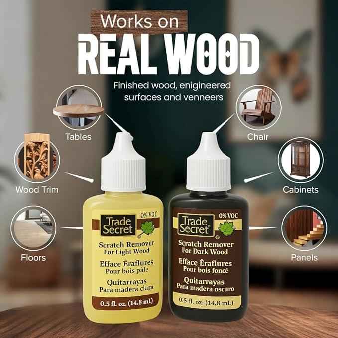 Trade Secret Scratch Remover Mini Pro Set (2x 0.5 oz), Restore & Conceal Small Scratches on Dark & Light Wood Furniture and Flooring – Coconut Oil-Based Formula - NeatNest