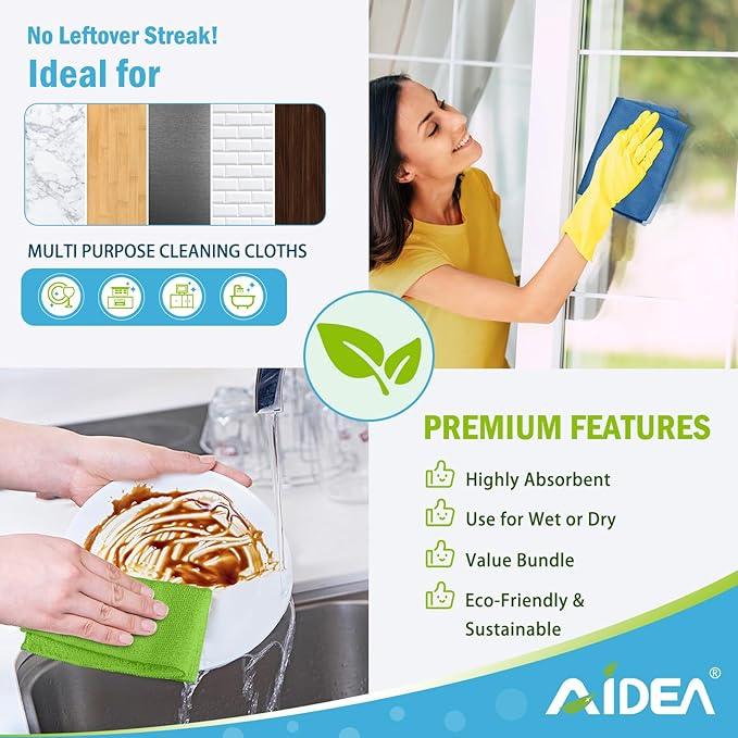 AIDEA Microfiber Cleaning Cloth 100PK, Soft Absorbent Rags, Microfiber Towels for Cars, Kitchen Towels, Dusting Cloth for Home, Window, Cleaning Supplies,12"×12" - NeatNest