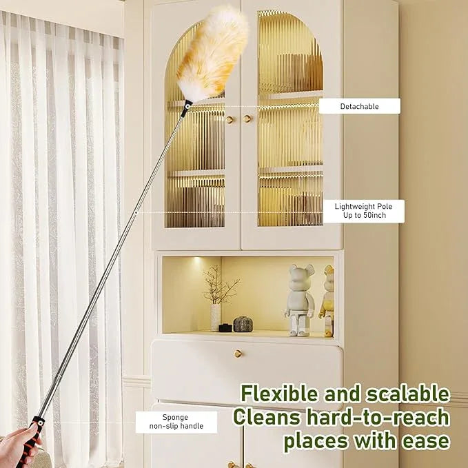 Extendable Lambswool Duster 25-64" Retractable Telescopic Handle Removable Head Multi-Surface Cleaning Tool for Ceiling Fans, Windows, High Walls, and Hard-to-Reach Areas (2pcs) - NeatNest