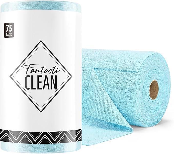 Fantasticlean Microfiber Cleaning Cloth Roll -75 Pack, Tear Away Microfiber Towels, 12" x 12", Reusable, Washable, Scratch Free, Ultra Absorbent Dishcloth for Home Supplies, Car, Pet, Kitchen (Blue) - NeatNest