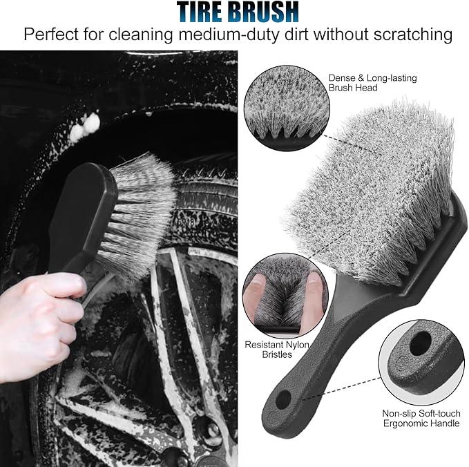 8Pcs Wheel Brush, Tire Brush, Wheel Cleaner Brush Set - 2 Soft Wheel Cleaning Brushes, Detailing Brush & Hard Tire Scrubber, Flexible and Durable Rim Cleaning Brush Kit for Wheels and Tires - NeatNest