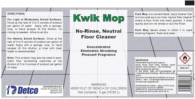 Kwik Mop Concentrated, Fast-Drying, No-Rinse, Neutral Floor Cleaner (5 Gallon) - NeatNest