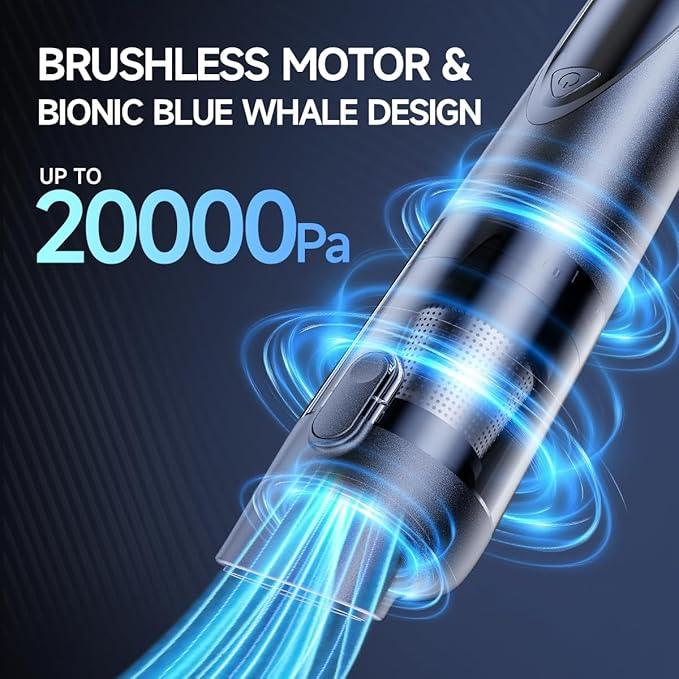 Car Vacuum Portable Cordless, 20000pa 4-in-1mini Handheld Vacuum Cleaner up to 70 Mins Runtime, 3 Suction Modes & USB-C Fast Charge Wet/Dry Hand Held Cleaner Power for Car Home Pet Food Keyboards - NeatNest