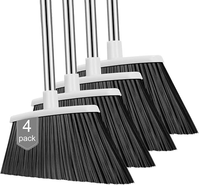 NACENA Heavy Duty Broom, 55 Inch Long Handle Outdoor Large Angle Brooms, Commercial Broom for Sweeping Indoor, for Home Garage Kitchen Office Courtyard Lobby Patio Lawn Concrete, 4 Pack (Grey&White) - NeatNest