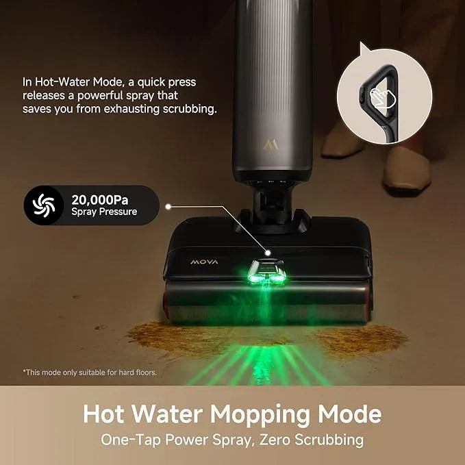 Mova X4 Pro Wet Dry Vacuum Cleaner, 20000Pa Cordless Vacuum Mop with Zero Tangle, Hot Water Mopping for Sticky Messes,194℉ Hot Air Self Drying, 180° Lie Flat, Push-in Charging Station, LED Display - NeatNest