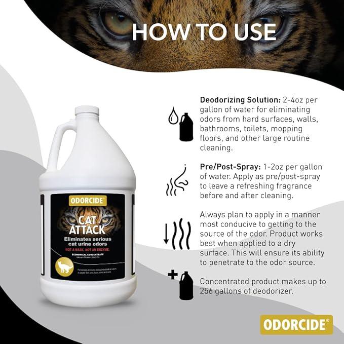 Odorcide Cat Attack Concentrate - Cat Urine Remover for Carpet & Upholstery - Litter Box Odor Eliminator - NeatNest