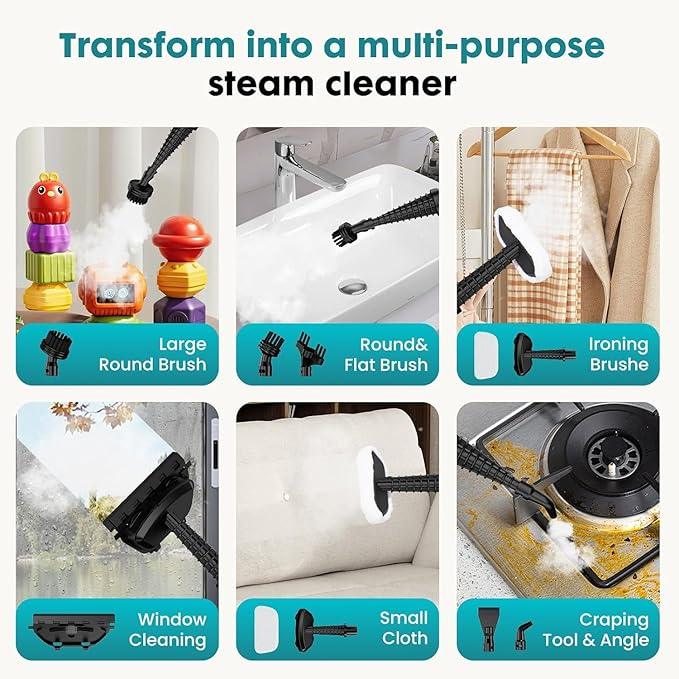 Steam Mop, Handheld Steam Cleaner with 2 Washable Pads, Floor Steamer for Hardwood and Tile, Multipurpose Floor Cleaner Machine for Carpets, Furniture, Windows, Black and Grey - NeatNest