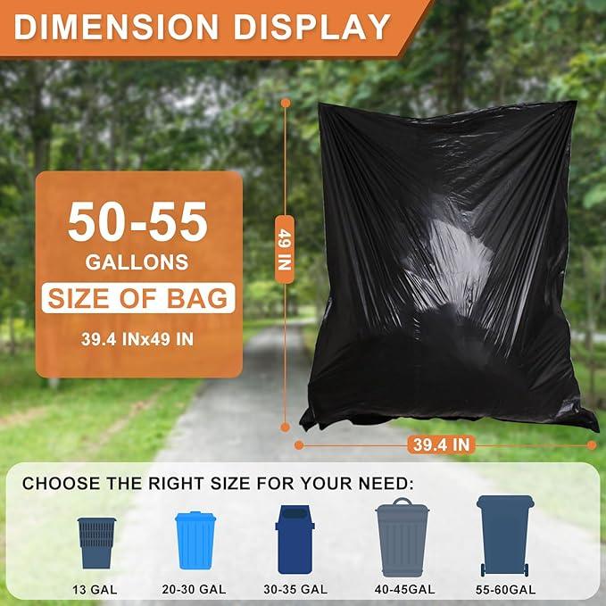 50-55 Gallon Black Trash Bags 120 Count - 40''x50'' Extra Large 50+ Gallon Garbage Bags,Unscented Strong Huge Can Liners for Construction Industrial Yard Outdoor Commercial - NeatNest