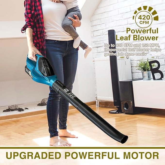 Wgkok Leaf Blower Cordless - 21V 5-Speed Mode Electric Cordless Leaf Blower with 2 Batteries and Charger, 2.0Ah Lightweight Battery Powered Leaf Blowers for Lawn Care, Patio, Blowing Leaves (Blue) - NeatNest