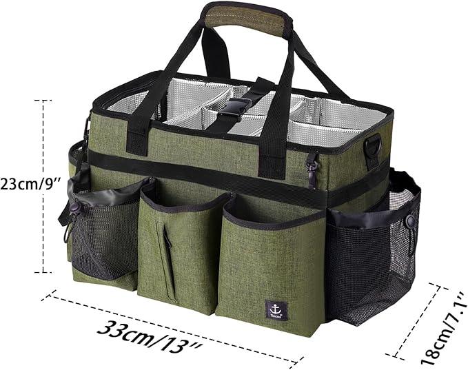 Large Cleaning Caddy Bag Built-in Sturdy Support Board, Cleaning Organizer with Detachable Divider, Cleaning Supply Tote with Adjustable Shoulder Strap&Waist Belt for Cleaners & Housekeeper - NeatNest