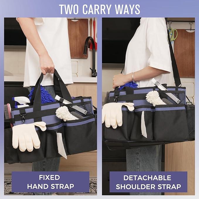 Wearable Cleaning Caddy, Cleaning Caddy Supplies Organizer with Handle & Shoulder Straps for Housekeepers, Under Sink & Car Cleaning Tool Organizers Bag with 4 Foldable Divider (CeruleanBlue) - NeatNest
