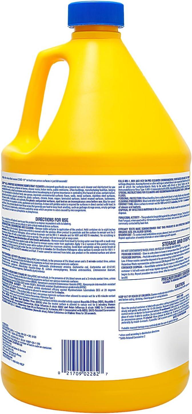 Zep All-Purpose Bathroom Disinfectant Cleaner - 1 Gallon (Case of 4) ZUAPBD128 - Virucidal, Fungicidal, Mildewstat, Kills 99.9 Percent of Germs in 60 Seconds - NeatNest