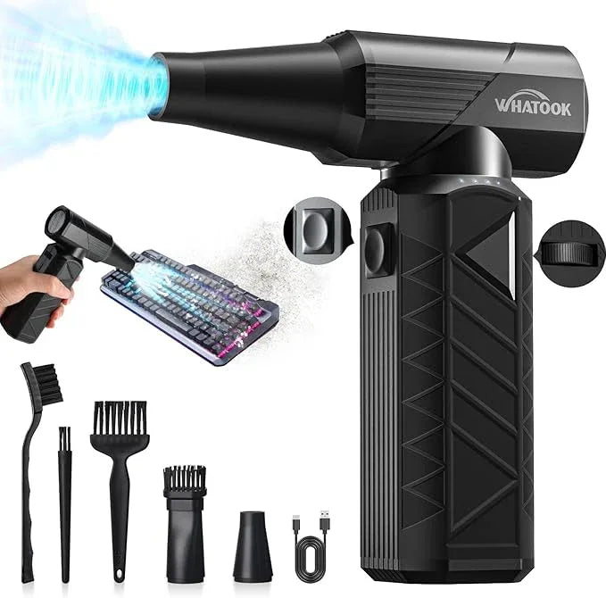 WHATOOK Compressed Air Duster: 180000RPM Air Blower with Stepless Speed Regulation Mode, Electric Air Duster with Brushless Motor, Air Duster for Keyboard, Computer, Car and Home Cleaning（Black） - NeatNest