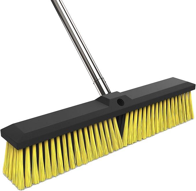 18 Inches Push Broom Outdoor with 65" Adjustable Handle, Heavy Duty Outdoor Broom with Stiff Bristles, for Cleaning Yard, Garage, Shop, Driveway, Wood, Stone, Deck, Concrete, and Tile Floor. - NeatNest